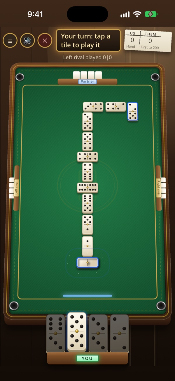 Una mano en juego en la mesa de SiDomino